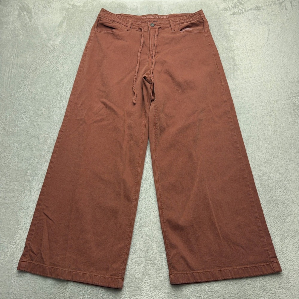American Eagle Pants Womens 8 Red Wide Leg Drawstring Cotton Casual Trousers